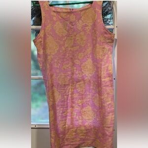 Women Linen Summer Dress Sleeveless Size 12 Bohemian Hawaii Floral Zip Close